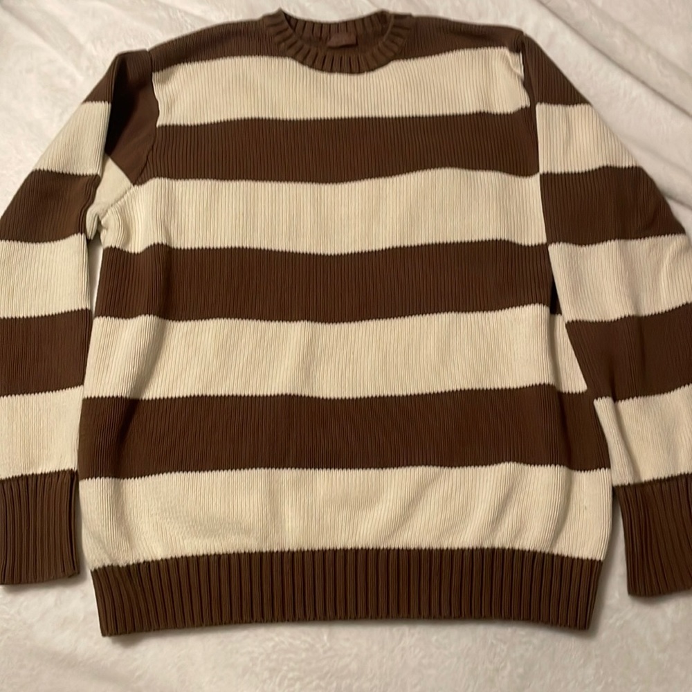 - Dark brown, and cream, thick striped sweater from brandy Melville